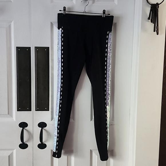 Sequins Leggings Pink is written on the back of right leg. Size: S - Picture 1 of 5